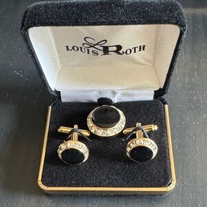 Louis Roth Black Onyx and Crystal Gold-Tone Cufflinks & Studs Set